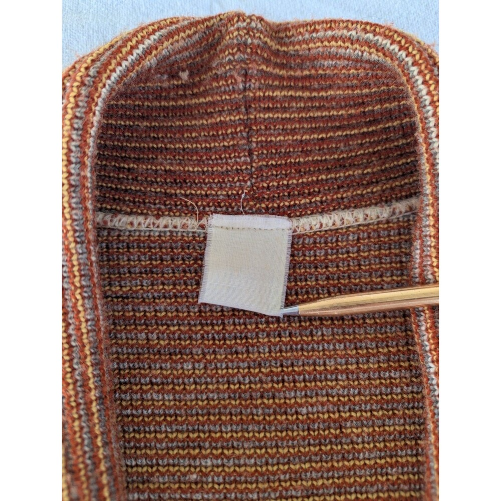 VTG 70s Southwestern Shawl Cardigan- Aztec Geometric Belted Sweater - Cream/Rust - Picture 3 of 15